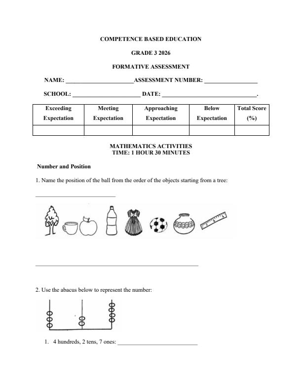 Page 1 – Grade 3 Mathematics Activities April 2026 Holiday Assignment – Kenyaplex
