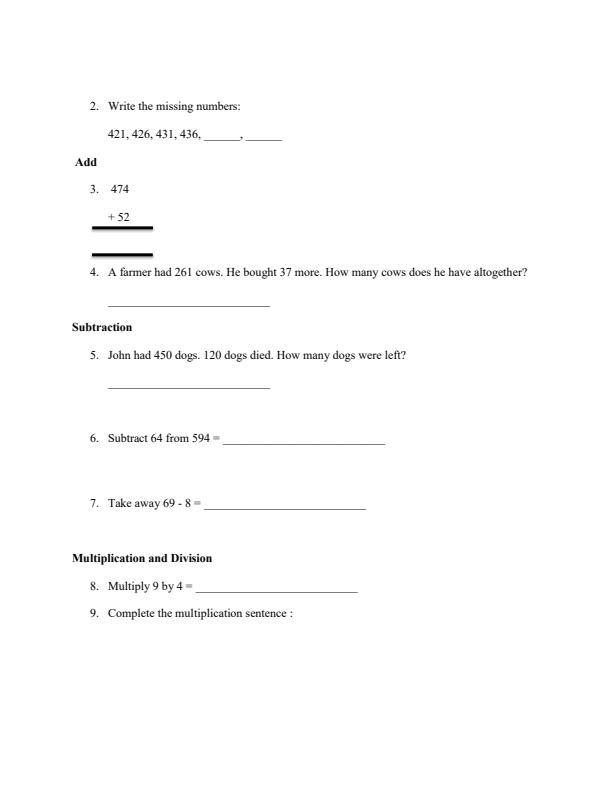 Page 2 – Grade 3 Mathematics Activities April 2026 Holiday Assignment – Kenyaplex