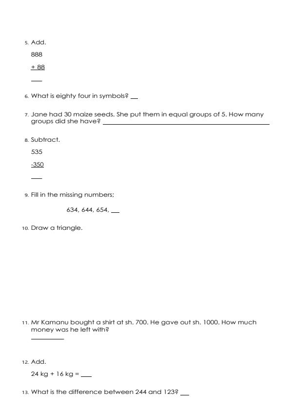 Page 2 – Grade 3 Mathematics Activities August 2026 Holiday Assignment – Kenyaplex