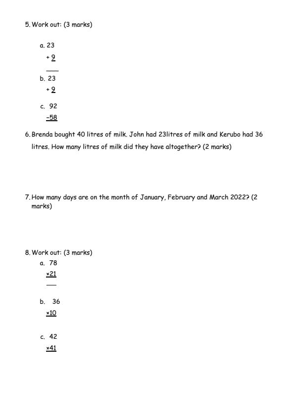 Page 2 – Grade 3 Mathematics Activities December 2024 Holiday Assignment – Kenyaplex