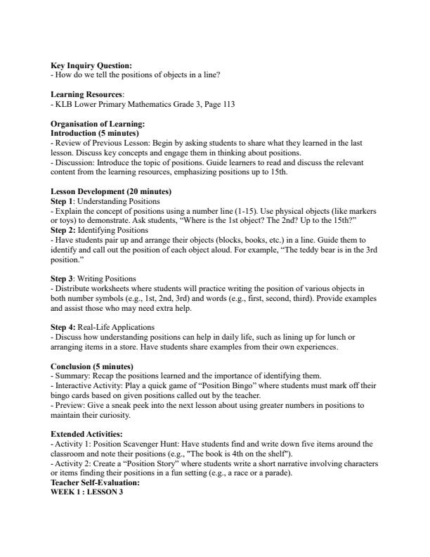 Page 3 – Grade 3 Mathematics Lesson Plans Term 2 - KLB Lower Primary – Kenyaplex