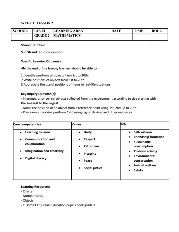 Page 3 – Grade 3 Mathematics Lesson Plans Term 3 - KLB Tusome – Kenyaplex