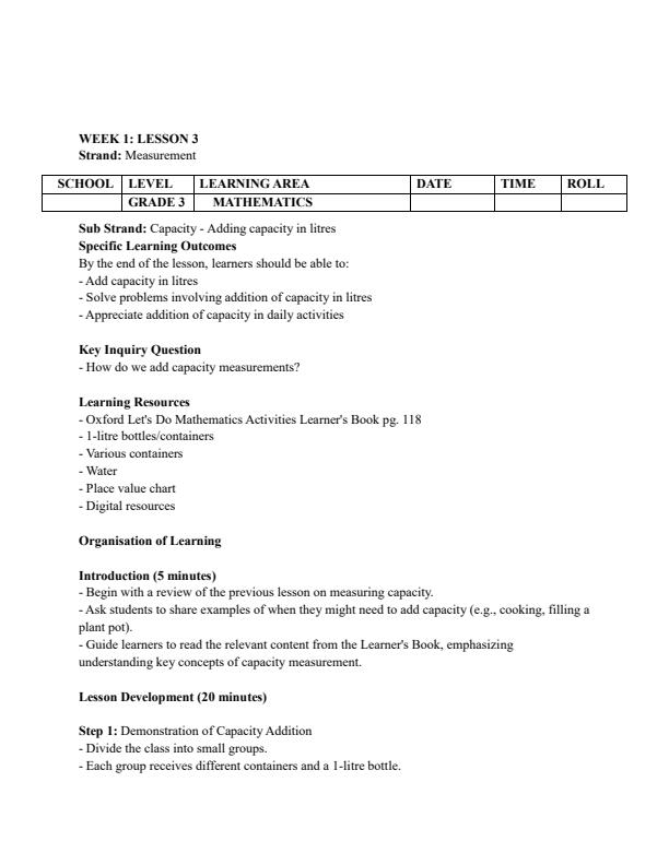 Page 5 – Grade 3 Mathematics Lesson Plans Term 3 - Let