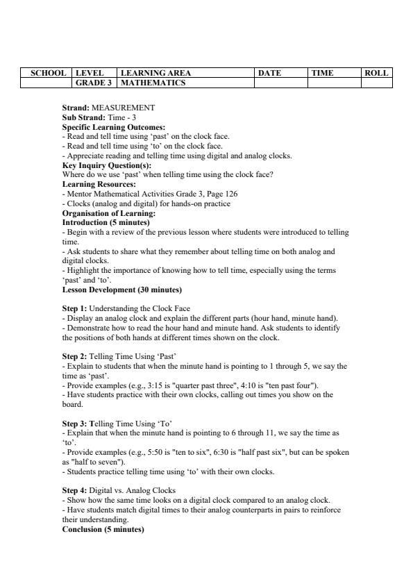 Page 4 – Grade 3 Mathematics Lesson Plans Term 3 - Mentor – Kenyaplex