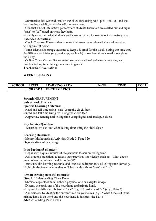 Page 5 – Grade 3 Mathematics Lesson Plans Term 3 - Mentor – Kenyaplex