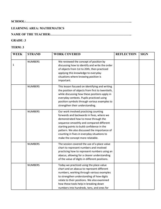 Page 1 – Grade 3 Mathematics Records of Work Term 3 - Tusome Early Years – Kenyaplex