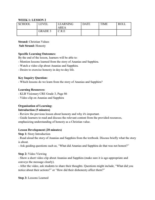 Page 3 – Grade 3 Rationalized CRE Lesson Plans Term 3 – Kenyaplex