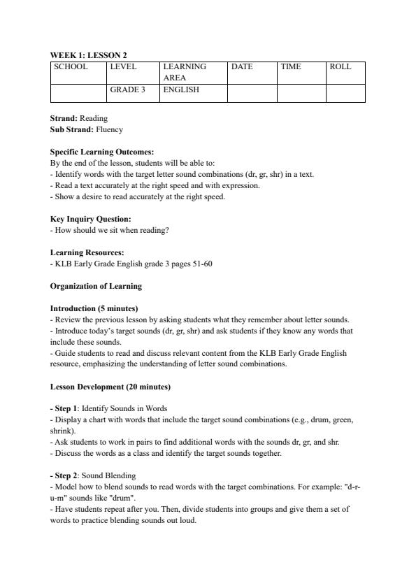 Page 3 – Grade 3 Rationalized English Lesson Plans Term 2 - KLB Early Grade – Kenyaplex