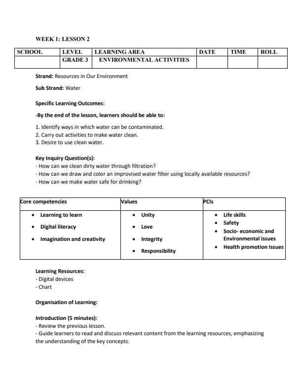 Page 3 – Grade 3 Rationalized Environmental Activities Lesson Plans Term 3 – Kenyaplex