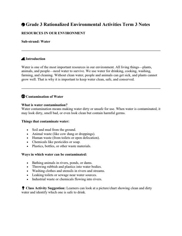 Page 1 – Grade 3 Rationalized Environmental Activities Notes Term 3 – Kenyaplex