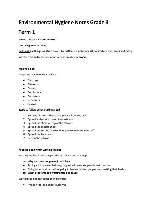 Grade 3 Rationalized Environmental Hygiene Notes Term 1 15642
