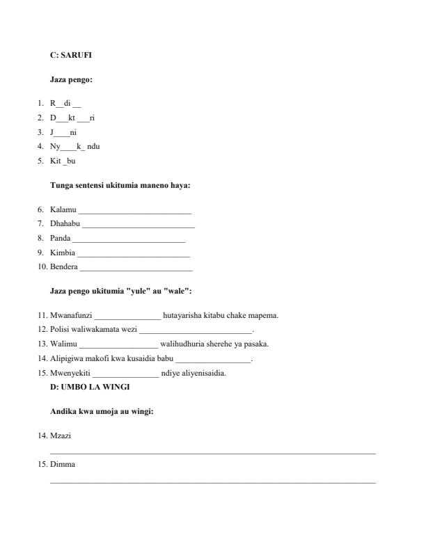 Page 2 – Grade 3 Shughuli za Kiswahili April 2026 Holiday Assignment – Kenyaplex