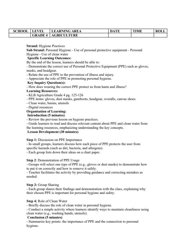 Page 4 – Grade 4 Agriculture Lesson Plans Term 3 - KLB – Kenyaplex