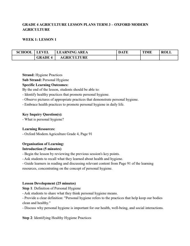 Page 1 – Grade 4 Agriculture Lesson Plans Term 3 - Oxford Modern Agriculture – Kenyaplex