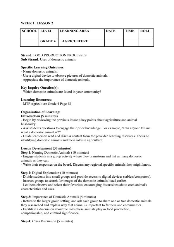 Page 3 – Grade 4 Agriculture and Nutrition Lesson Plans Term 2 - MTP – Kenyaplex