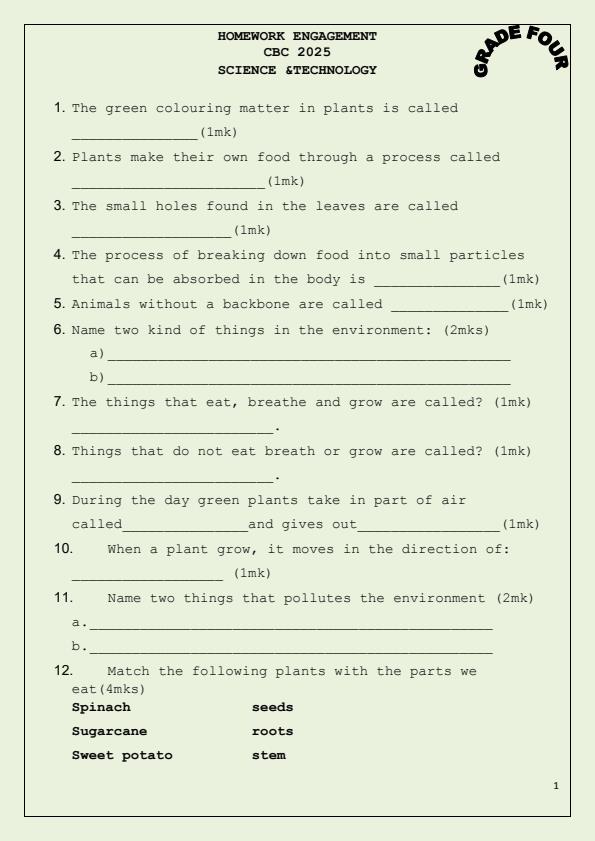 Page 2 – Grade 4 April 2025 Holiday Assignments - Set – Kenyaplex