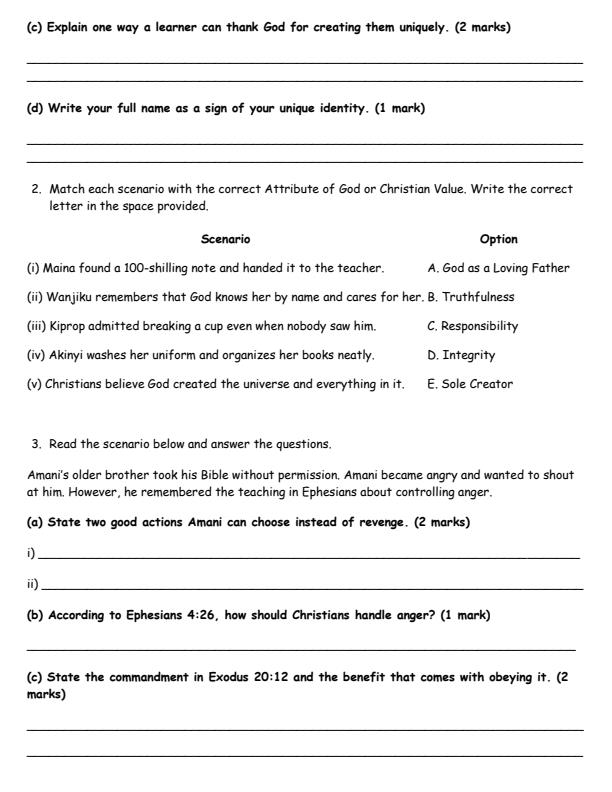 Page 2 – Grade 4 CRE August 2026 Holiday Assignment – Kenyaplex