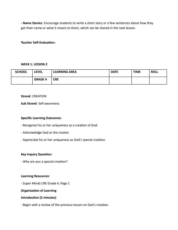 Page 3 – Grade 4 CRE Lesson Plans Term 1 - Super Minds – Kenyaplex