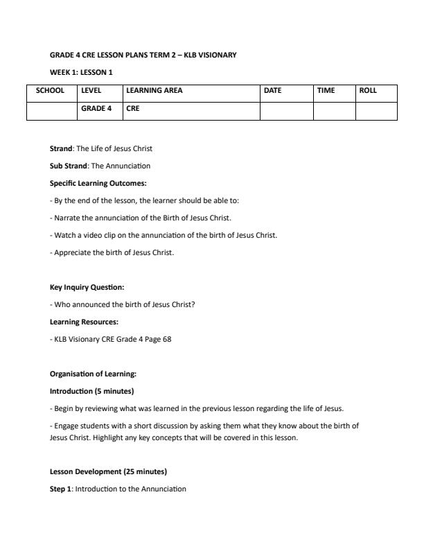 Page 1 – Grade 4 CRE Lesson Plans Term 2 - KLB Visionary – Kenyaplex