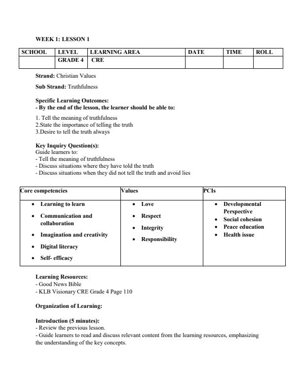 Page 1 – Grade 4 CRE Lesson Plans Term 3 - KLB Visionary – Kenyaplex