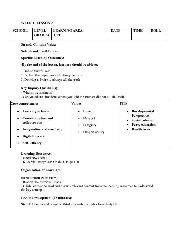 Page 3 – Grade 4 CRE Lesson Plans Term 3 - KLB Visionary – Kenyaplex