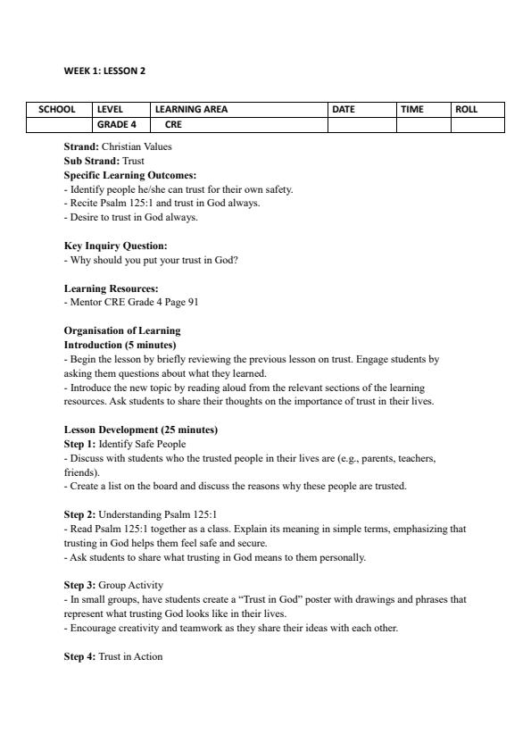 Page 3 – Grade 4 CRE Lesson Plans Term 3 - Mentor – Kenyaplex