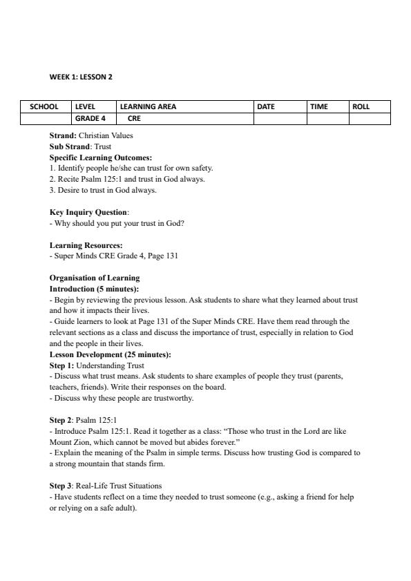 Page 3 – Grade 4 CRE Lesson Plans Term 3 - Super Minds – Kenyaplex