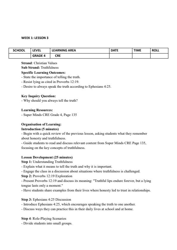 Page 5 – Grade 4 CRE Lesson Plans Term 3 - Super Minds – Kenyaplex