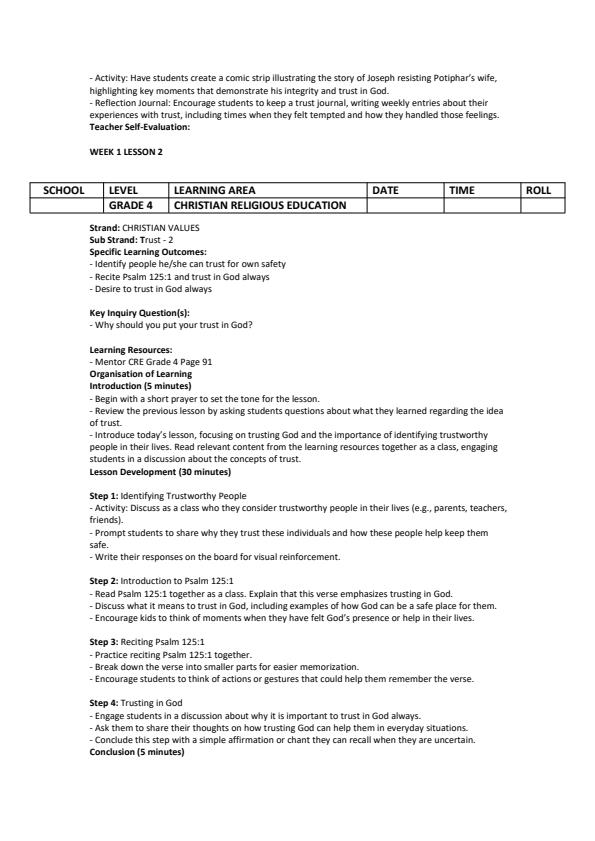 Page 2 – Grade 4 Christian Religious Educaton Lesson Plans Term 3 - Mentor – Kenyaplex