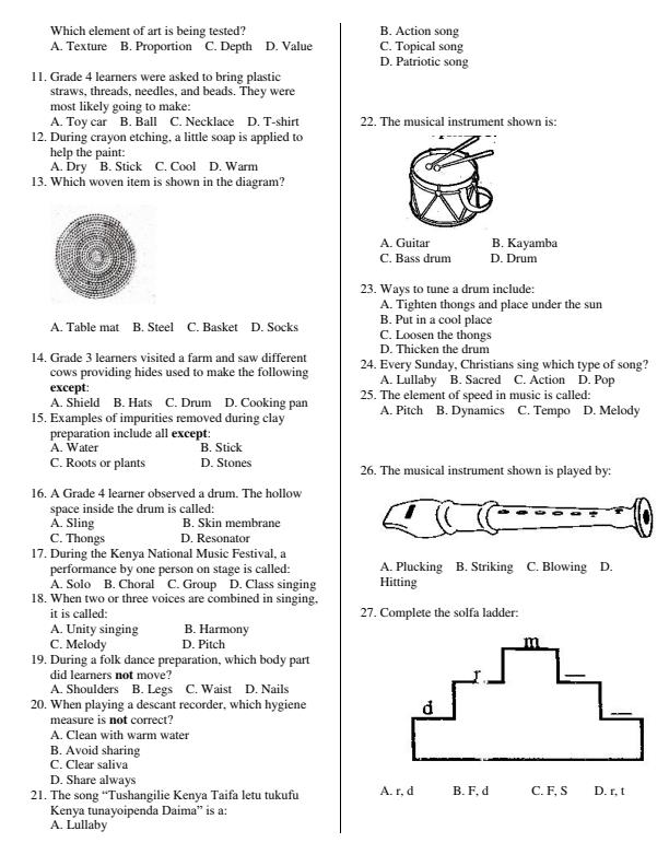 Page 2 – Grade 4 Creative Arts Activities April 2026 Holiday Assignment – Kenyaplex