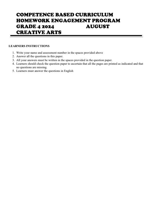 Page 1 – Grade 4 Creative Arts August 2024 Holiday Assignment – Kenyaplex