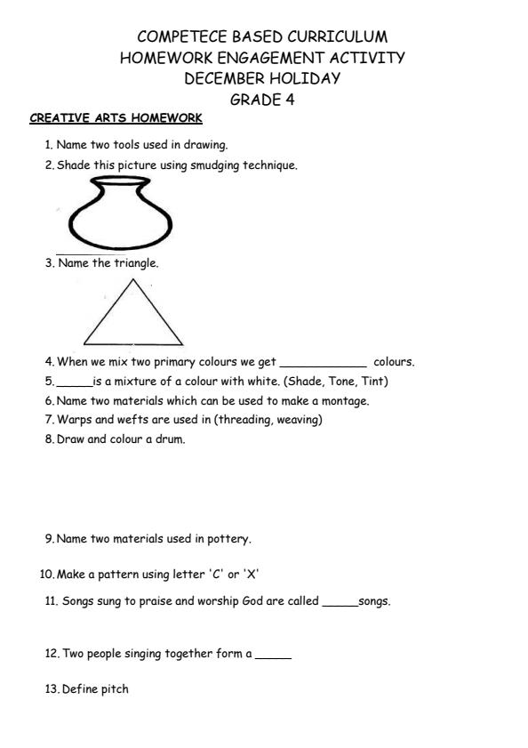 Page 1 – Grade 4 Creative Arts December 2024 Holiday Assignment – Kenyaplex