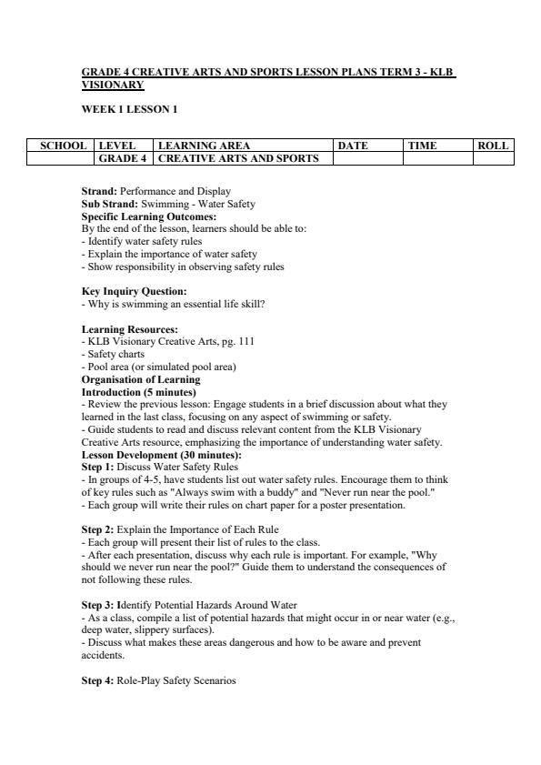 Page 1 – Grade 4 Creative Arts Lesson Plans Term 3 - KLB Visionary – Kenyaplex