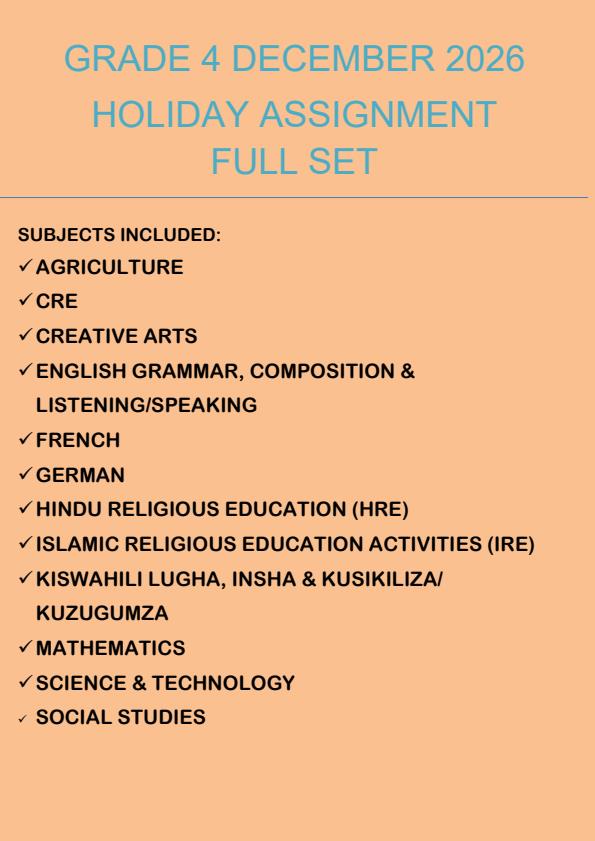 Page 1 – Grade 4 December 2026 Holiday Assignment - Full Set  – Kenyaplex