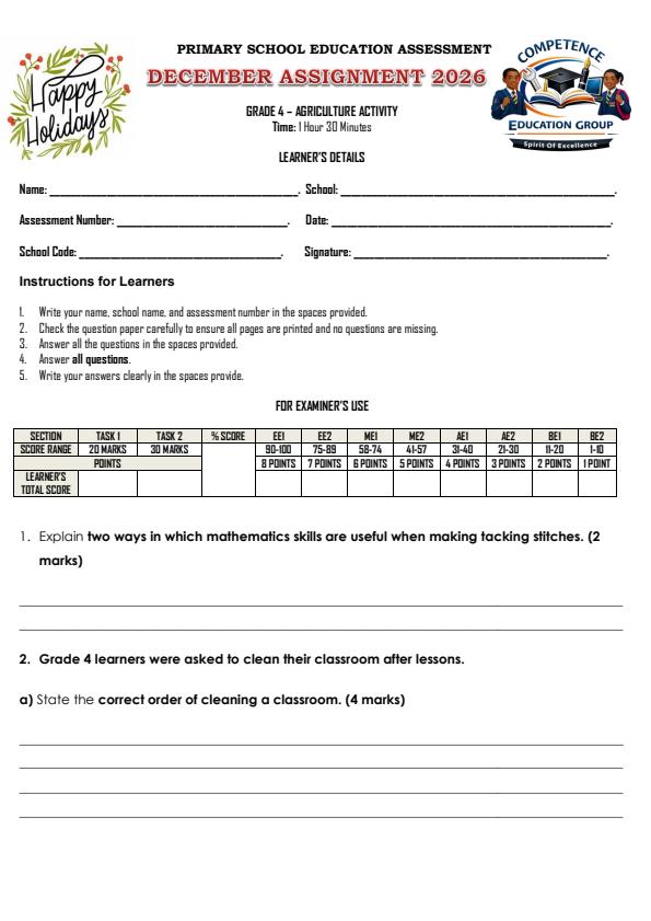 Page 2 – Grade 4 December 2026 Holiday Assignment - Full Set  – Kenyaplex