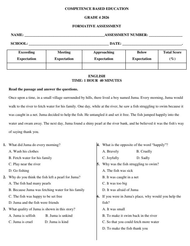 Page 1 – Grade 4 English Activities April 2026 Holiday Assignment – Kenyaplex