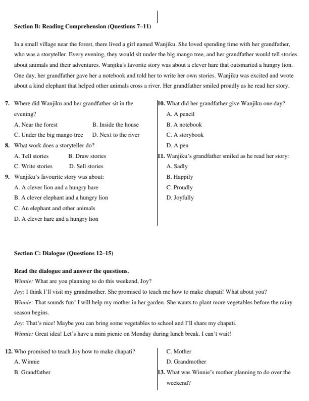 Page 2 – Grade 4 English Activities April 2026 Holiday Assignment – Kenyaplex