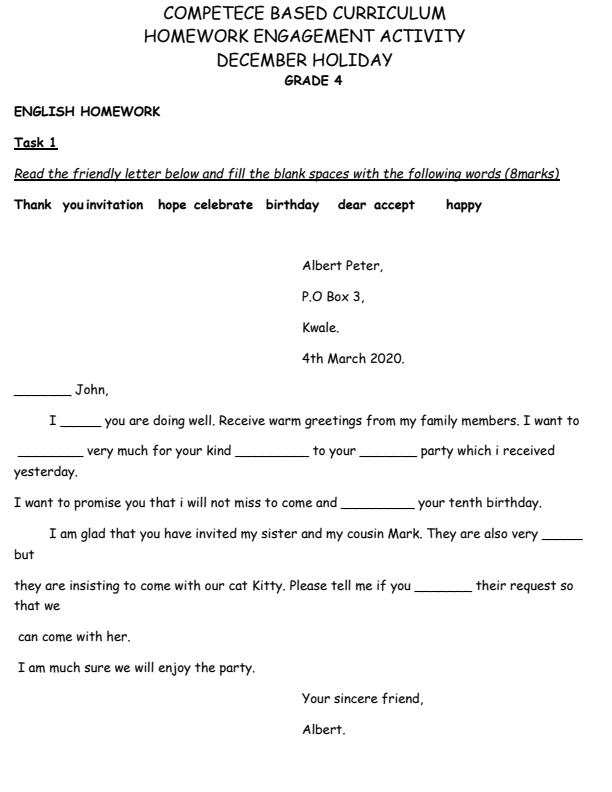 Page 1 – Grade 4 English December 2024 Holiday Assignment – Kenyaplex