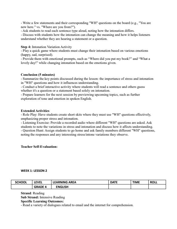 Page 2 – Grade 4 English Lesson Plans Term 2 - Skills in English – Kenyaplex