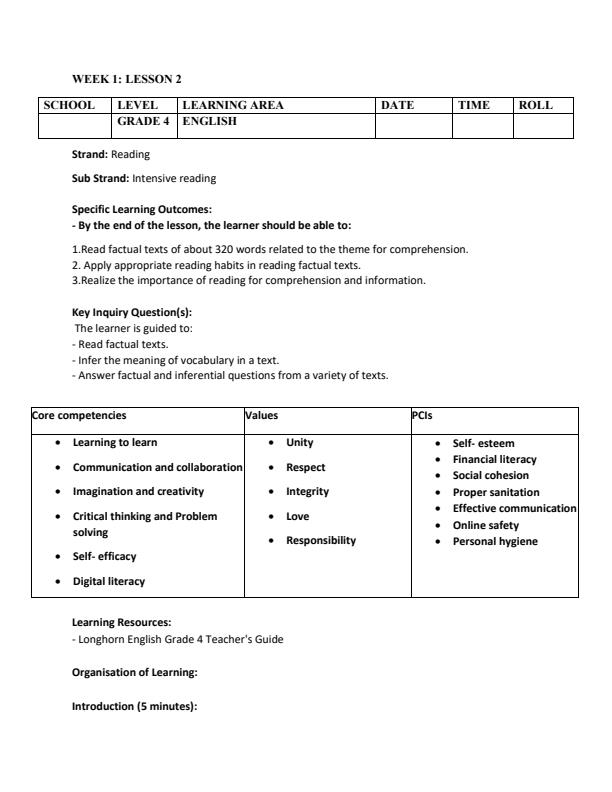 Page 3 – Grade 4 English Lesson Plans Term 3 - Longhorn – Kenyaplex