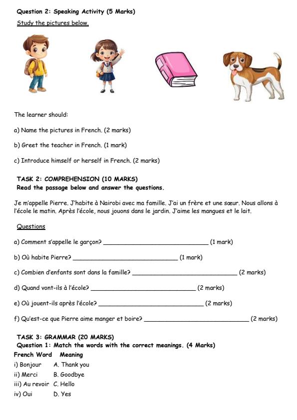 Page 2 – Grade 4 French August 2026 Holiday Assignment – Kenyaplex
