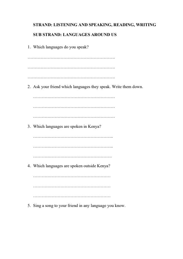 Page 1 – Grade 4 French. Sub Strand: Languages Around Us – Kenyaplex