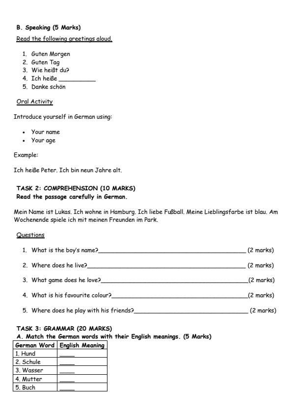 Page 2 – Grade 4 German August 2026 Holiday Assignment – Kenyaplex