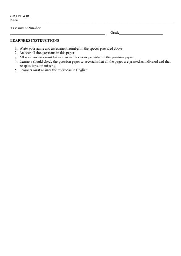 Page 1 – Grade 4 IRE August 2024 Holiday Assignment – Kenyaplex