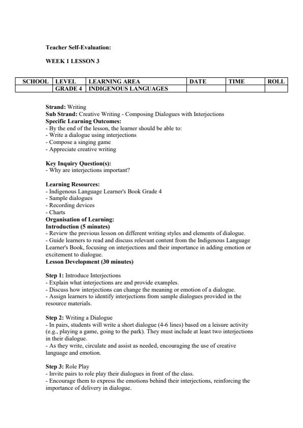 Page 4 – Grade 4 Indigenous Languages Lesson Plans Term 3 – Kenyaplex
