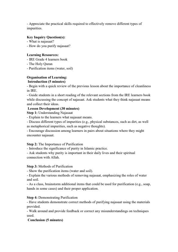 Page 3 – Grade 4 Islamic Religious Education (IRE) Lesson Plans Term 2 – Kenyaplex