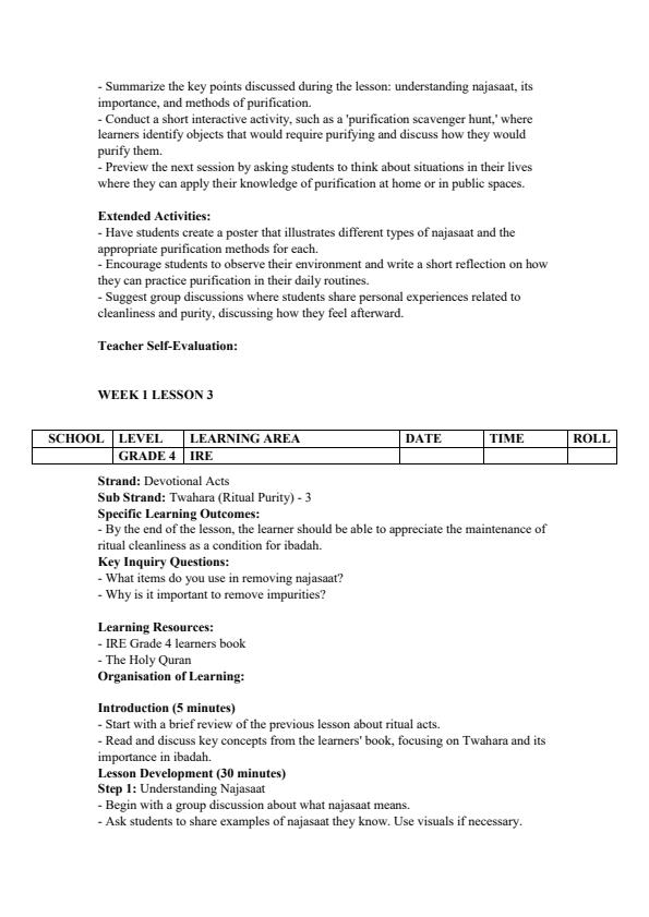 Page 4 – Grade 4 Islamic Religious Education (IRE) Lesson Plans Term 2 – Kenyaplex
