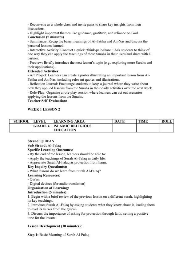Page 2 – Grade 4 Islamic Religious Education Lesson Plans Term 3  – Kenyaplex