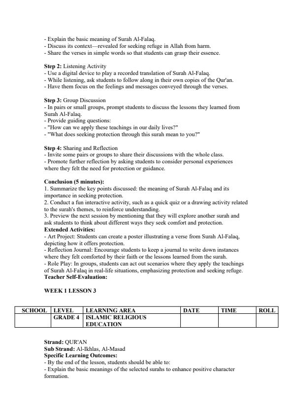 Page 3 – Grade 4 Islamic Religious Education Lesson Plans Term 3  – Kenyaplex