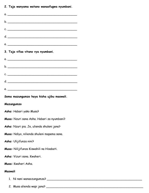 Page 2 – Grade 4 Kiswahili - Lugha August 2026 Holiday Assignment – Kenyaplex